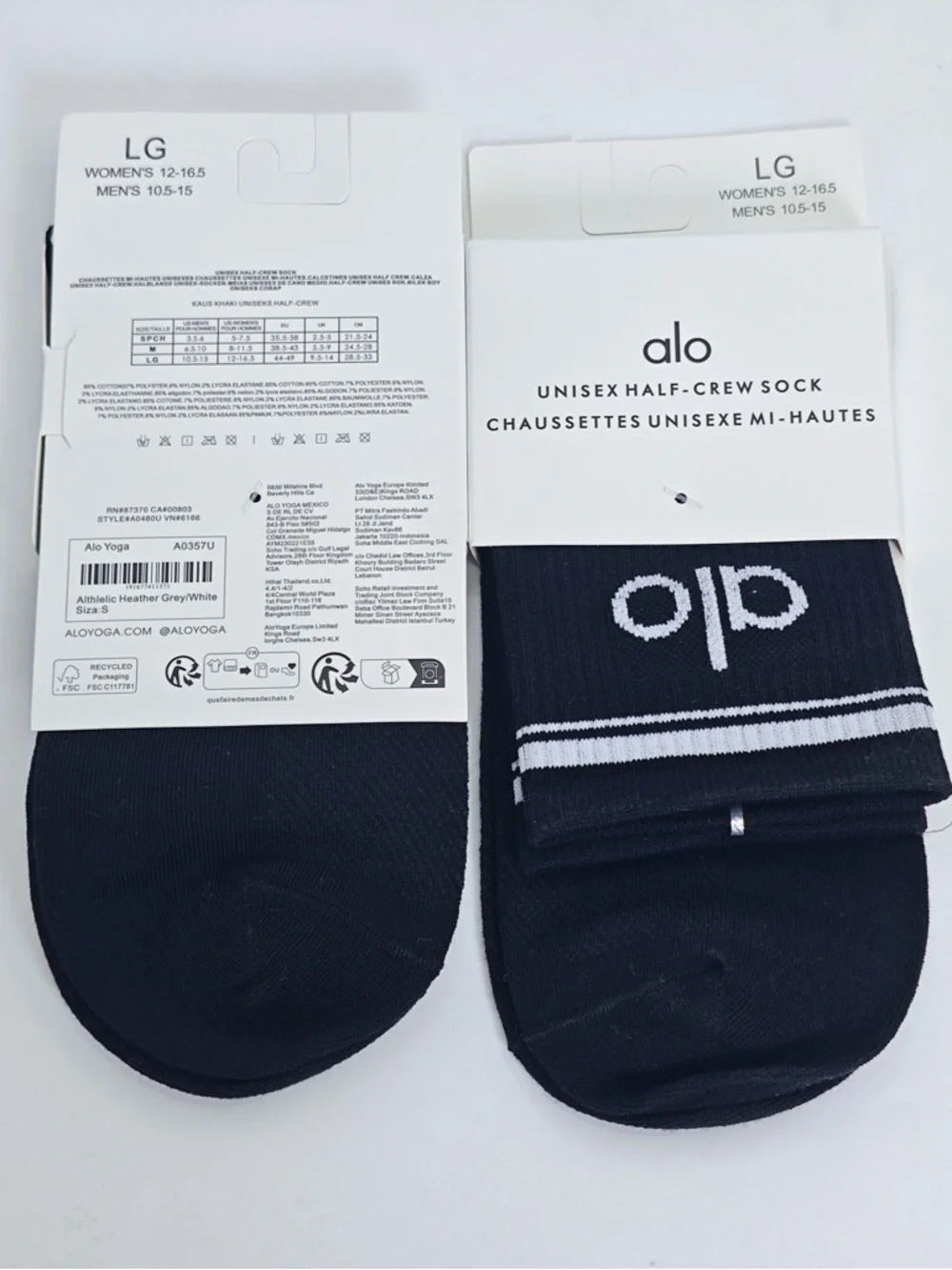 ALO Yoga Men's Unisex Half-Crew Socks - Black with White Stripes